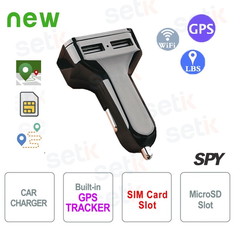 MICROSPIA IN CARICABATTERIE PER AUTO USB DUAL CON GPS TRACKER - CIMICECAR